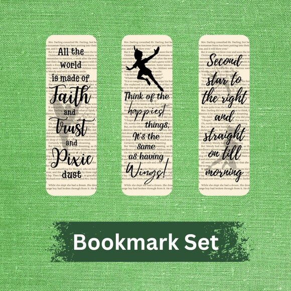 Other - Peter Pan Book Page Bookmark Set, Bookish Gifts, Peter Pan Bookmarks